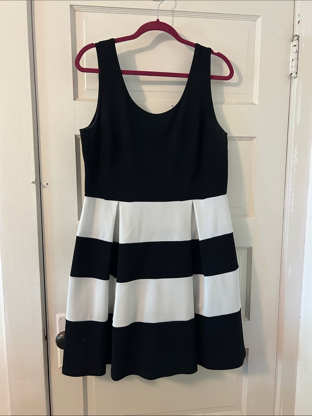 maitai Black and White Striped Sleeveless Fit-and-Flare Dress